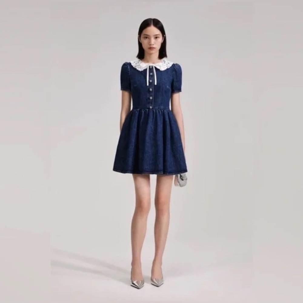 SELF-PORTRAIT 
Lace Collar Denim Mini Dress size 10 NWT - Picture 6 of 6